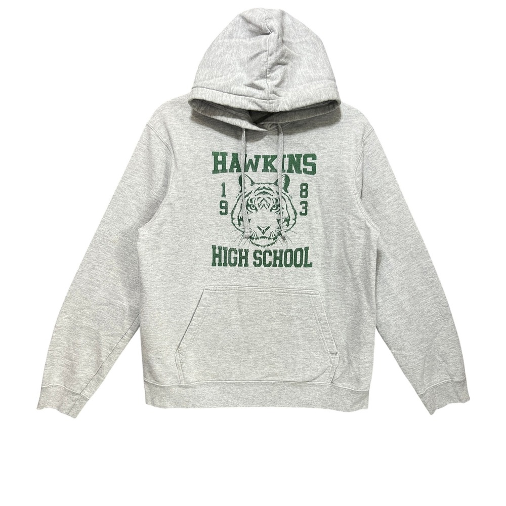Netflix Stranger Things Hawkins High School Hoodie Gray Green Tiger Sz M Varsity